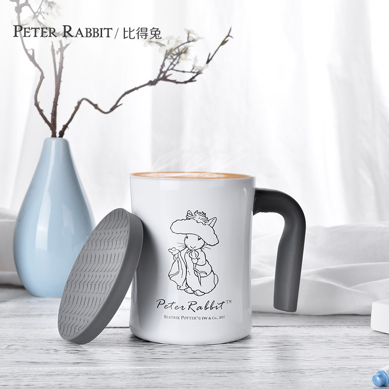 比得兔(Peter Rabbit) 办公室水杯304不锈钢创意马克杯茶杯带盖咖啡杯杯子 白色