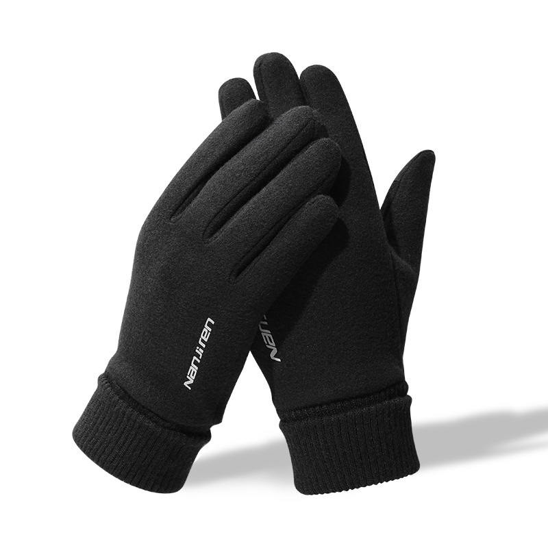南极人发热手套男冬季骑行加绒保暖开车防滑户外防寒风手套冬天女 黑色女款