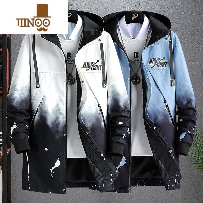 YANXU男士2023秋季新款外套潮流风衣青少年学生中长款英伦帅气风衣服男图片