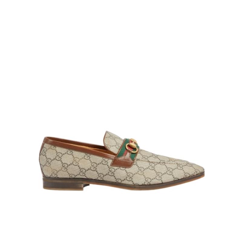 古驰(GUCCI)马衔扣乐福鞋米色乌木色GG帆布古董金五金户外休闲鞋