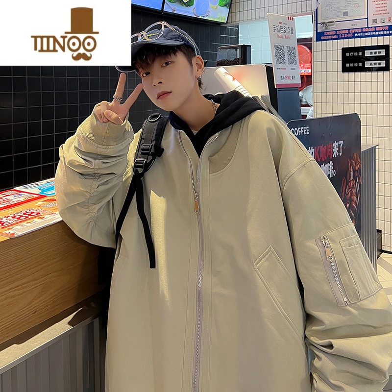 YANXU外套男款ins潮流潮牌美式复古设计感夹克宽松青少年棒球外高清大图