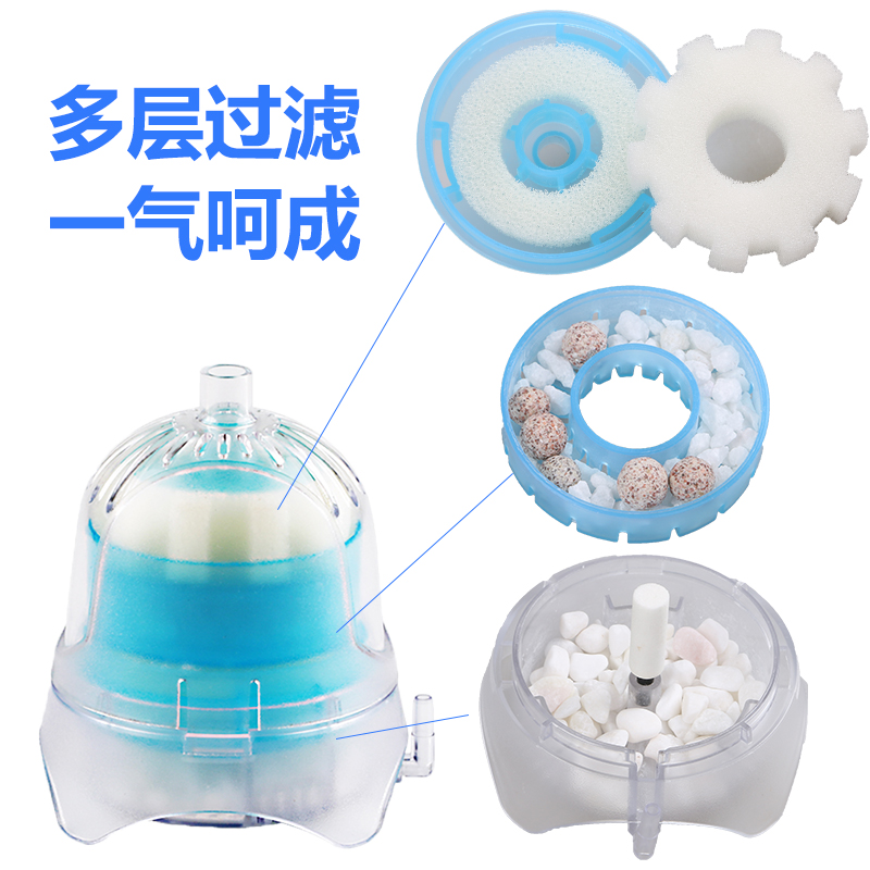 养鱼用品鱼缸过滤器水妖精吸便器过滤器氧气泵三合一迷你反气举高清大图
