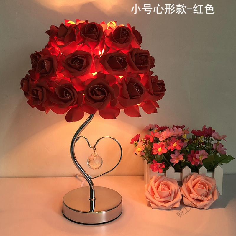 苏宁放心购 水晶台灯卧室床头灯创意婚庆婚房长明灯欧式温馨玫瑰花结婚