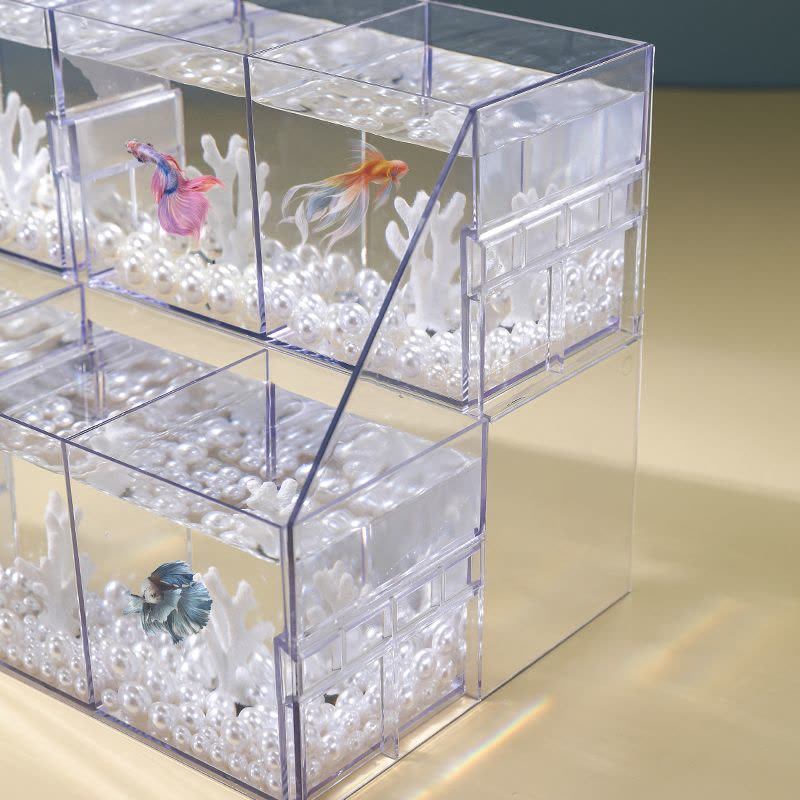 斗鱼缸桌面小型家用观赏鱼迷你鱼缸多层多格造景鱼缸水族箱图片