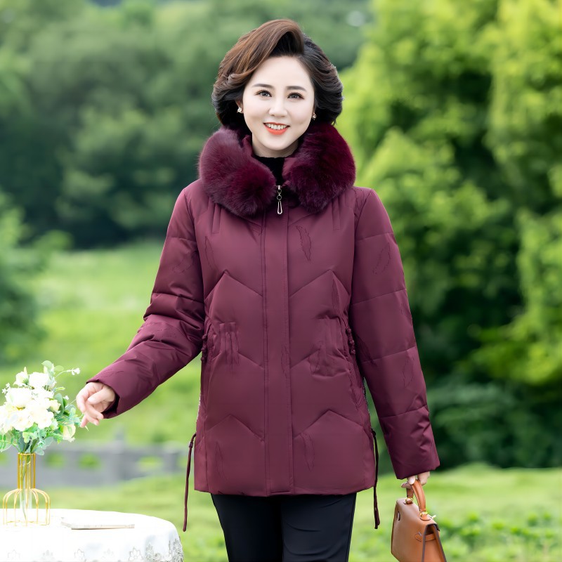 JPDUN吉普盾中老年女冬装羽绒服装新款冬季老人加厚棉衣外套时尚大码中年妈妈 3XL 枣红色