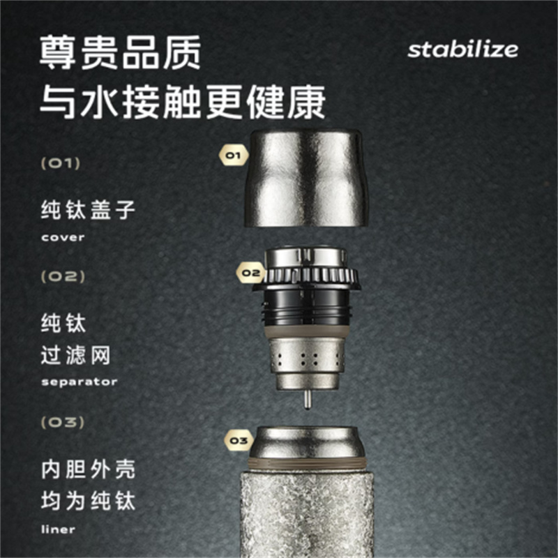 物生物(RELEA)纯钛保温杯钛杯办公室泡茶杯子户外露营水杯男女士 420ml 星光银高清大图