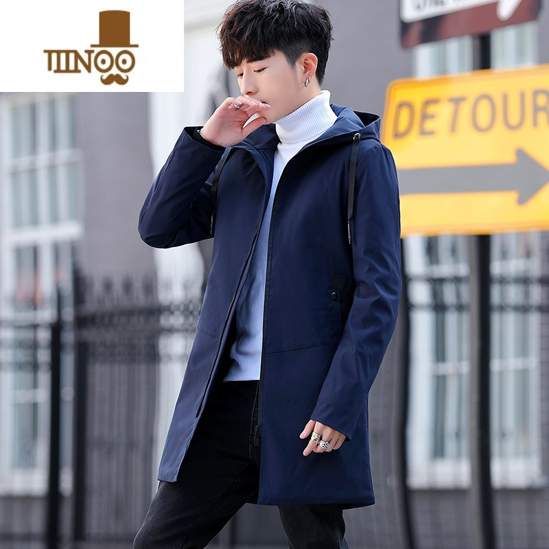 YANXU风衣男中长款加厚 时尚休闲纯色大码加棉外套男 2023潮流新品