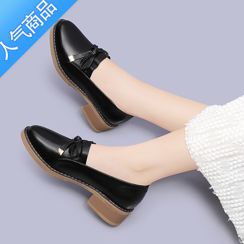 SUNTEK配裙子小皮鞋女英伦风单鞋新款2023夏季粗跟温柔一脚蹬乐福鞋高清大图