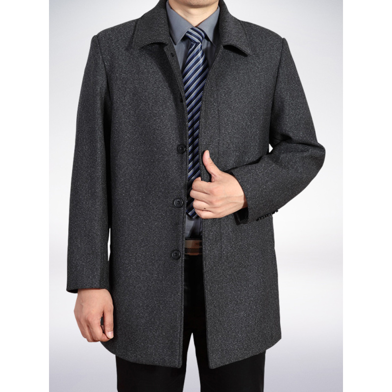 suntek秋冬季爸爸扣子款夹克男加绒加厚中老年人上衣服毛呢外套爷爷