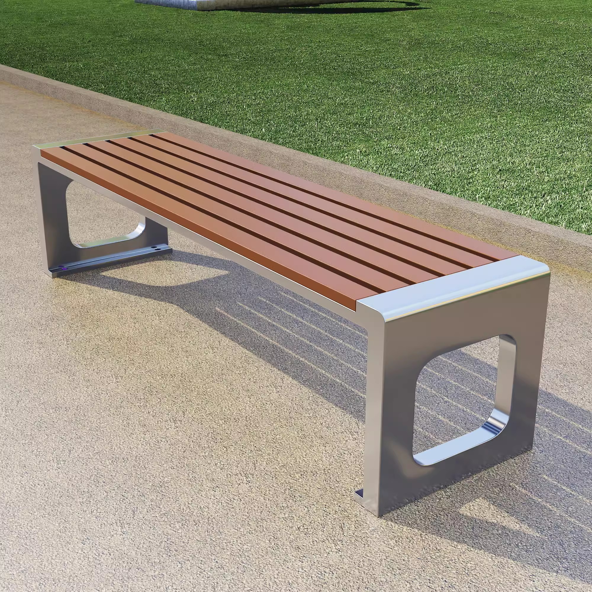 迅迈 户外长椅防腐塑木凳子,公园椅不锈钢回型椅180*40*45cm 单位;张