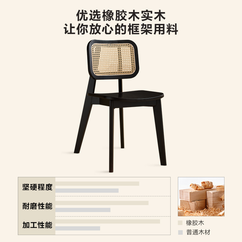 全友家居餐椅法式复古风实木框架客厅阳台休闲聚餐椅子藤编座椅高清大图
