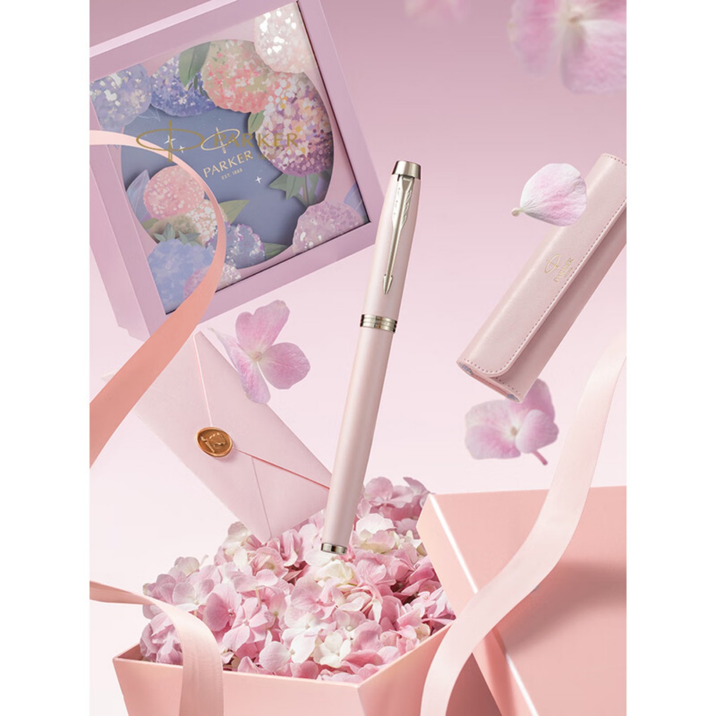 派克(PARKER)钢笔IM粉色幻想墨水笔 绣球花艺礼盒