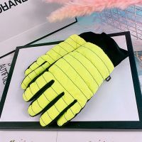 手套秋冬天女加绒加厚保暖防寒触屏可爱骑行车棉学生滑雪手套男冬 荧光绿色时尚经典触屏版[女士] 均码