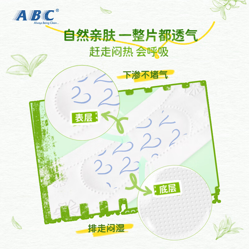 ABC日夜用卫生巾组合 姨妈巾套装澳洲茶树精华 瞬爽棉柔9包62片高清大图
