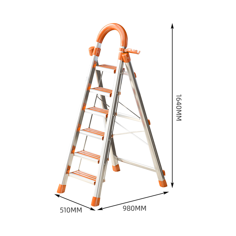 臻远 ZY-T147多功能梯子家用折叠梯室内踏板楼梯 橙色六步梯高清大图