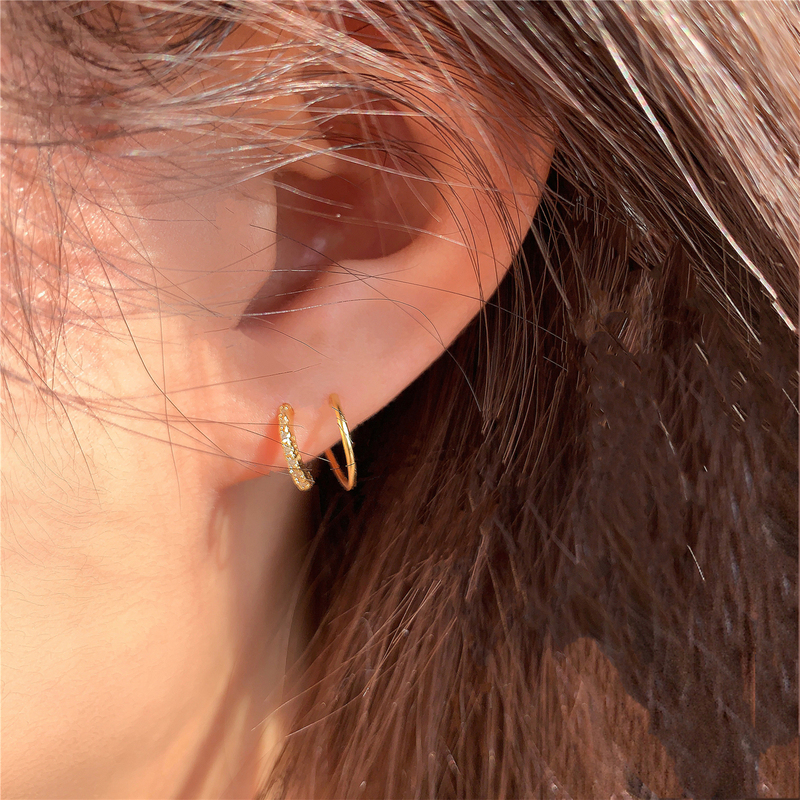 s925纯银双层耳圈闪钻耳环女简约冷淡风精致螺旋状个性耳饰送女朋友老婆情人节七夕生日礼物