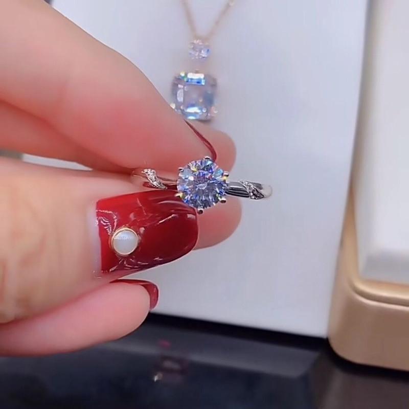 一克拉八心八箭活口可调节 莫桑钻戒指六爪1/2克拉结婚戒指女求婚钻戒女款情侣礼物送女友