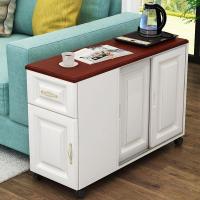 简约欧式边几角几沙发边桌边柜储物柜储物收纳柜可移动小茶几_21_618 暖白柜体+柚木色桌面右侧移门90*40*61.5