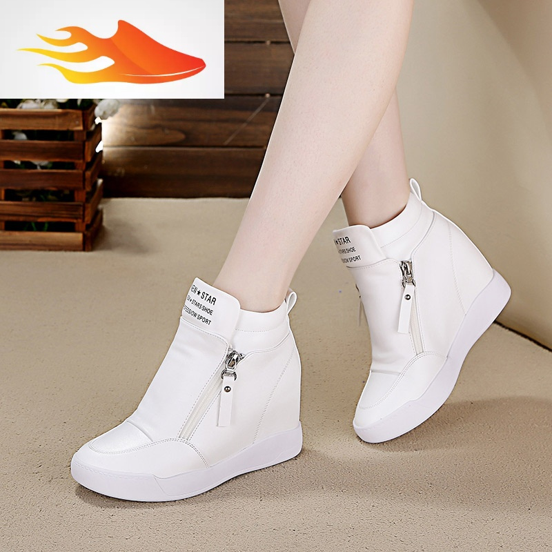 fishbasket春秋季新款白色坡跟女鞋韩版内增高运动鞋运动水钻休闲鞋