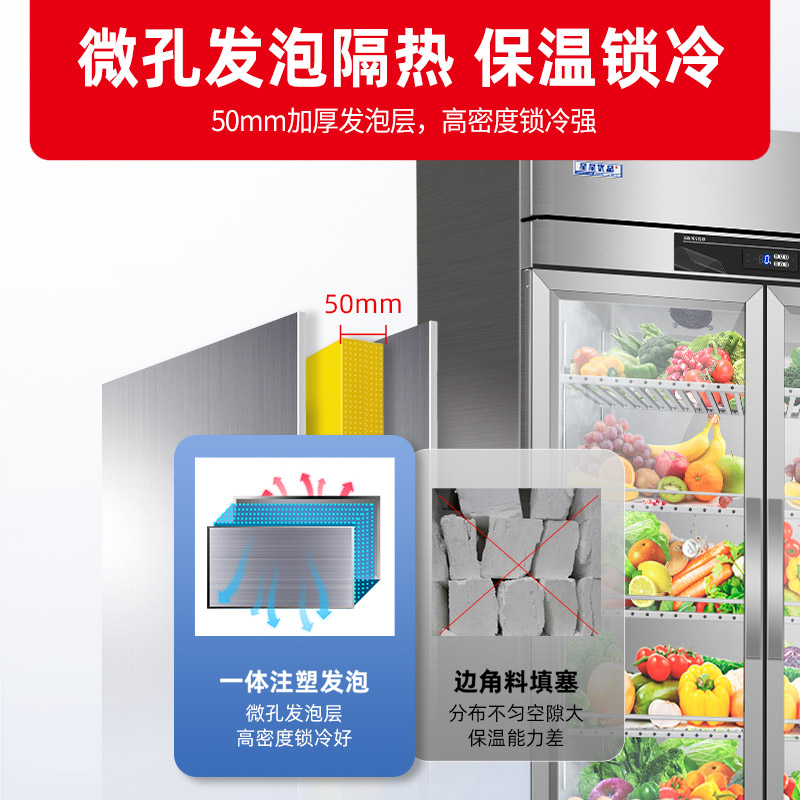 星星优品792升冷藏玻璃门冰箱商用大容量保鲜柜饭店餐饮麻辣烫蔬菜饮料水果展示柜BC-880WA高清大图