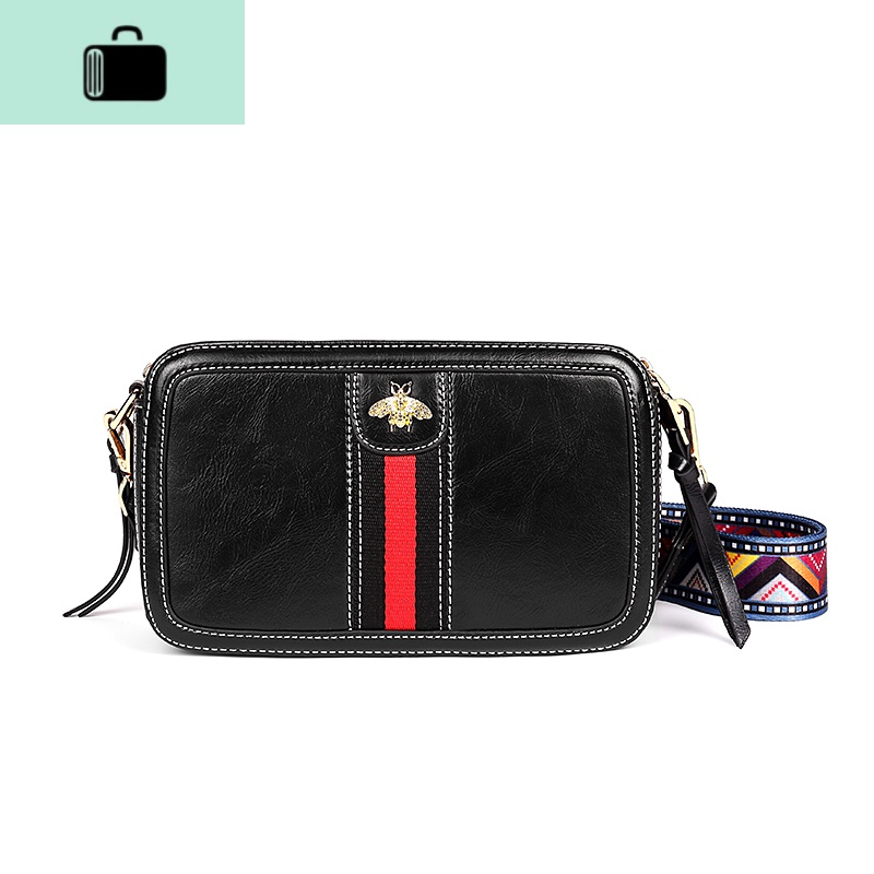 小包包2020夏季新款潮真皮女包休闲斜挎单肩包时尚宽带相机小方包NEWLAKE 黑色送皮质细肩带