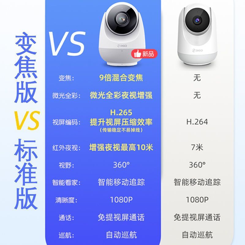 360 摄像头家用监控摄像头智能摄像机云台版变焦版九倍变焦高清红外夜视双向通话360度旋转监控D866+64G内存卡