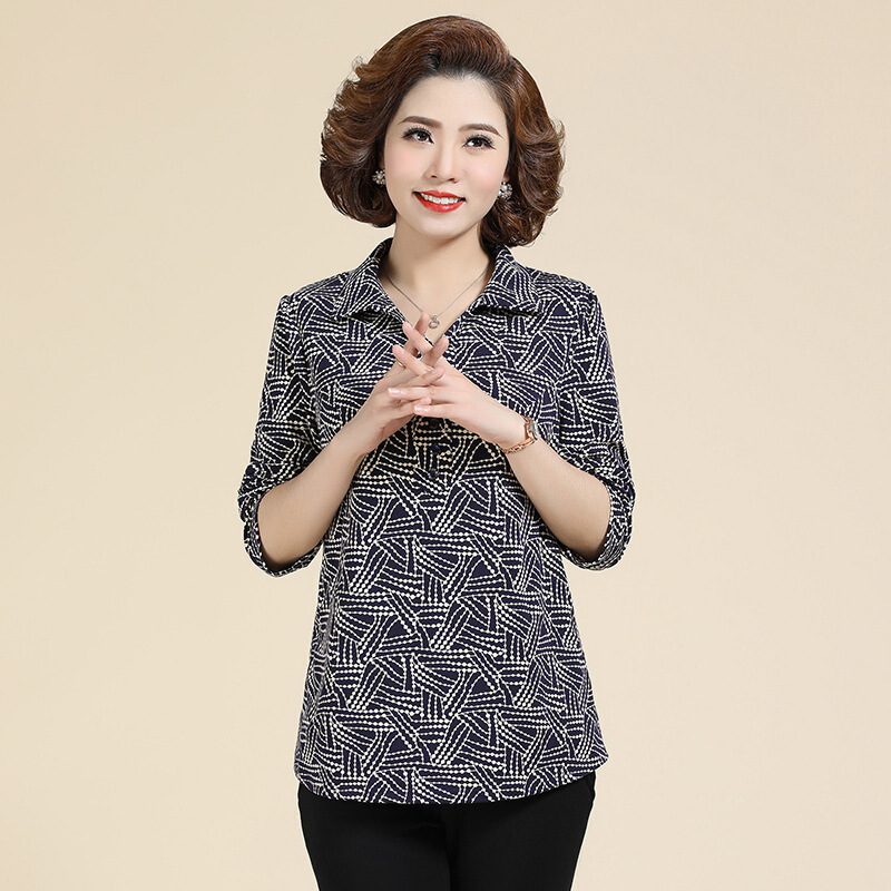 迪鲁奥diluao中老年人秋装套头袖上衣2021新款中年女春秋妈妈小衫5060