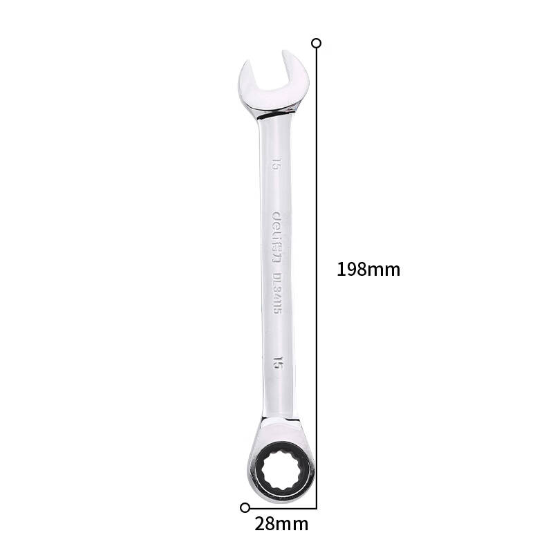 得力工具DL34115_镜面棘轮两用快扳15mm(新VI)高清大图
