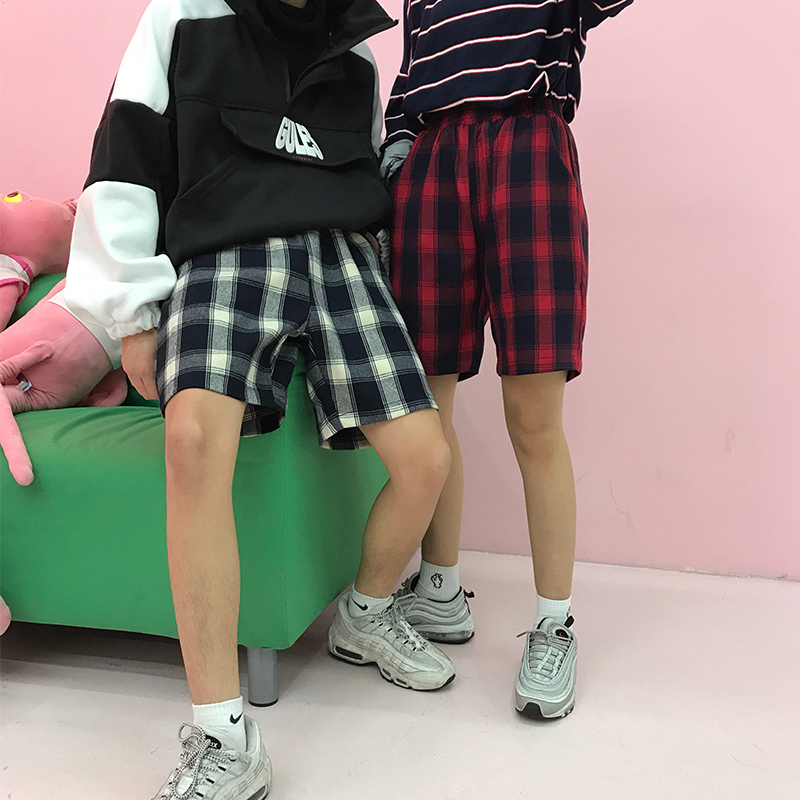 2018夏装情侣装短裤休闲裤大码格子裤五分裤男女夏天潮牌裤子BF风