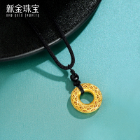 新金珠宝 足金999古法金镂空黄金圆形硬金黄金摆件平安扣吊坠 1042