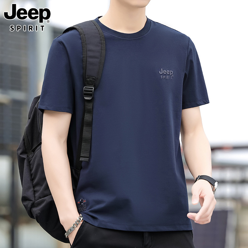 JEEP SPIRIT新款T恤男士潮流时尚短袖商务休闲圆领刺绣上衣