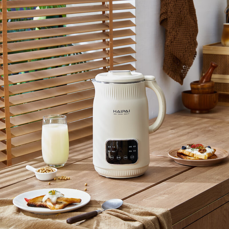 海牌(HAIPAI)HP-009B 迷你豆浆机白色一键自动清洗电子液晶大屏三重核心科技豆浆机