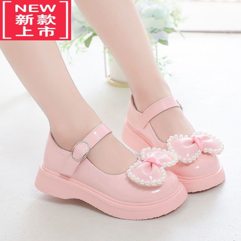 可莉允女童公主鞋2022春季新款时尚小皮鞋蝴蝶结中大童女孩超轻跳舞鞋运动休闲鞋图片