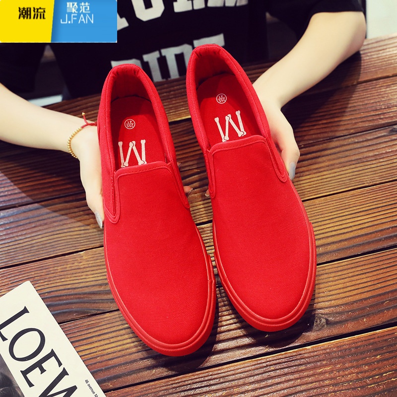 聚范夏季新款学生情侣男女鞋帆布鞋男一脚蹬懒人鞋韩版休闲男鞋小白鞋高清大图