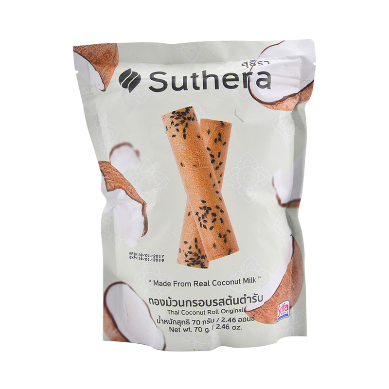 苏提拉(Suthera) 进口饼干 泰趣卷椰子汁卷装饼干70g 泰国进口