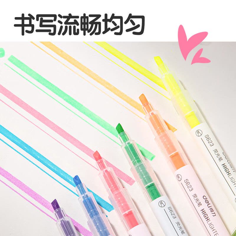 得力(deli) 6色双头荧光笔 学生复习醒目标记笔 手帐水性记号笔 6支盒DLSX-S627图片