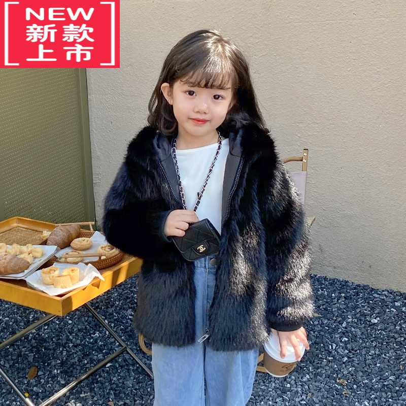 可莉允女童冬季毛毛衣儿童公主洋气外套宝宝冬装加厚加绒仿皮草棉服棉衣