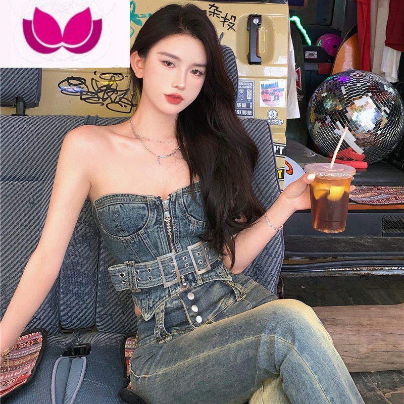 七斓炸街辣妹套装女夏季新款设计感短款牛仔上衣高腰喇叭牛仔裤套