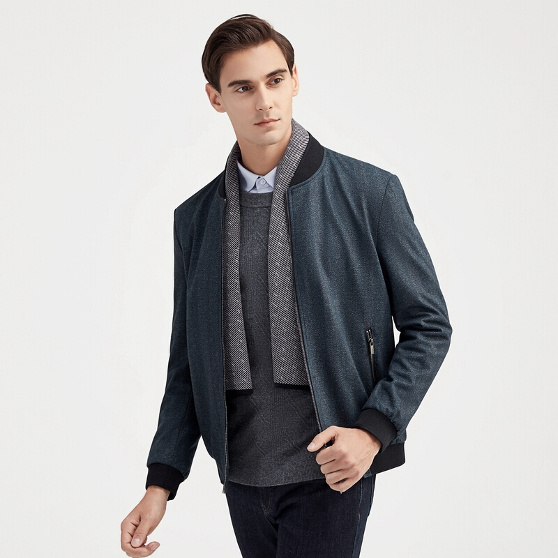 柒牌男装夹克中青年时尚百搭棒球领商务休闲深蓝色茄克衫外套121jk