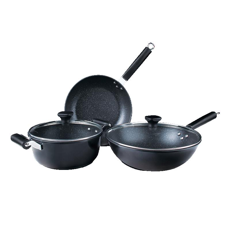 沃生 (VOSIN) VSG0114[黑曜石不粘锅具三件套]优质铁矿原石食品级美国华福麦饭石技术无油烟炒菜 三件套