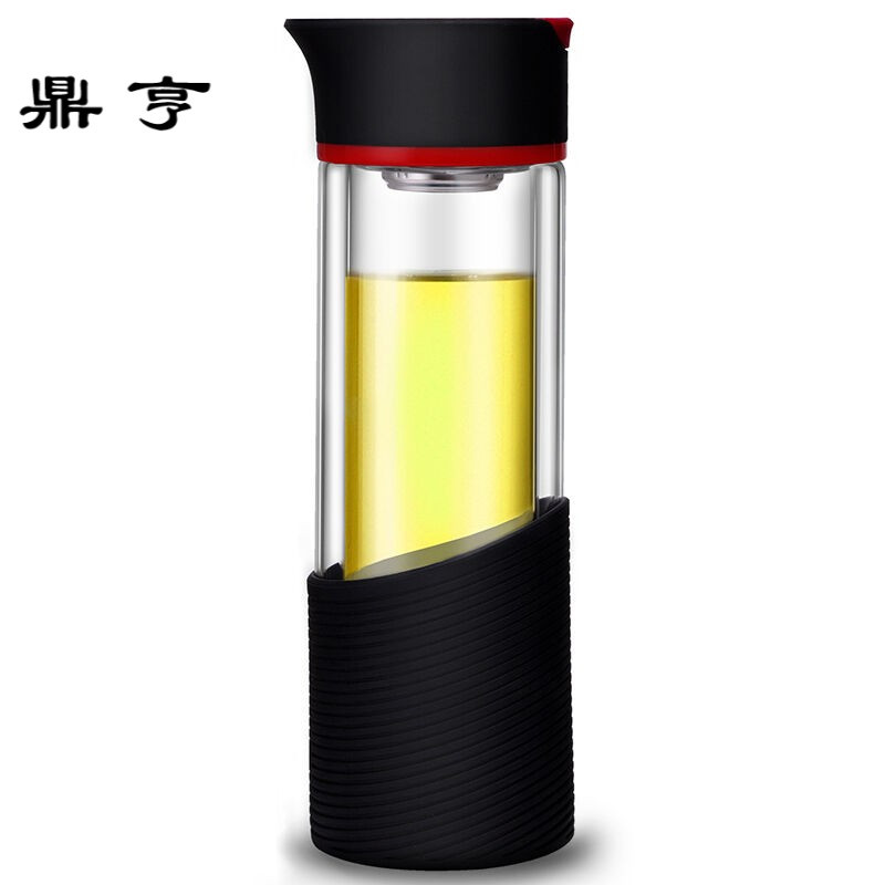 鼎亨玻璃杯便携防摔防烫茶杯儿童双层保温杯子带盖花茶杯过滤水杯