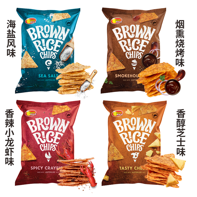 澳洲 SunRice尚米滋 休闲 膨化网红零食 膨化食品 非油炸 粗粮薄脆 干酪+烧烤+香辣+海盐 600g组合装