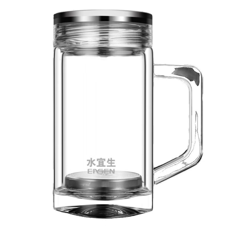 水宜生 380ML双层玻璃杯 带把手泡茶杯 耐热防爆弱碱水杯子 G660高清大图