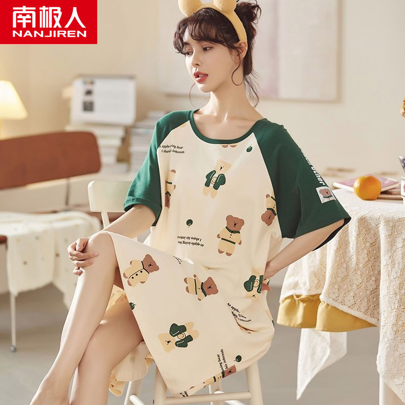 睡裙女夏季短袖薄款可外穿大码胖mm200斤韩版宽松睡衣高清大图