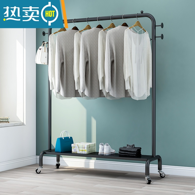 敬平简易晾衣架落地家用卧室折叠学生宿舍晒挂衣架阳台置物衣服架带轮 纳米金色长90高155带轮+带板高清大图