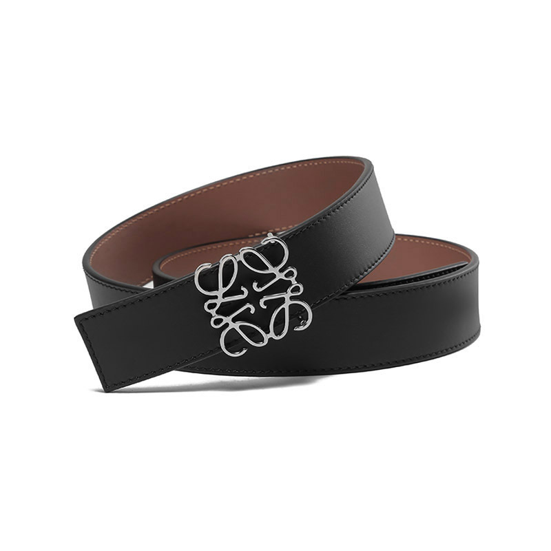 罗意威loewe男士牛皮革不可裁剪anagram搭扣板扣式双面皮带腰带e619z2