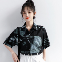 2020夏装新款复古港风衬衫女夏短袖学生设计感衬衣BF风上衣ins潮 黑色 S
