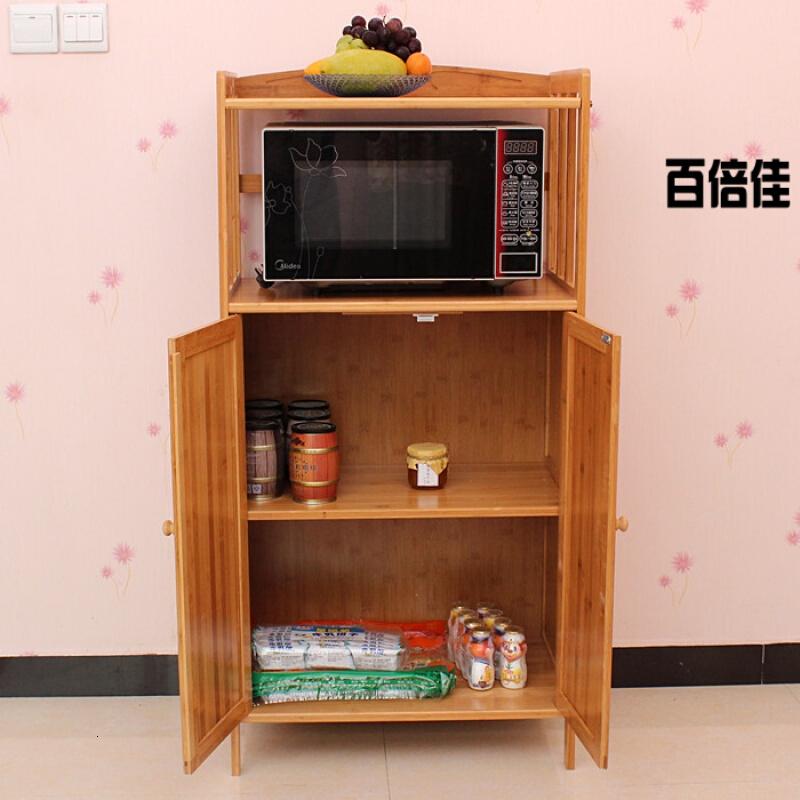 新款创意楠竹微波炉架对开置物架电器架搁板实木架子加深带储物柜壹德