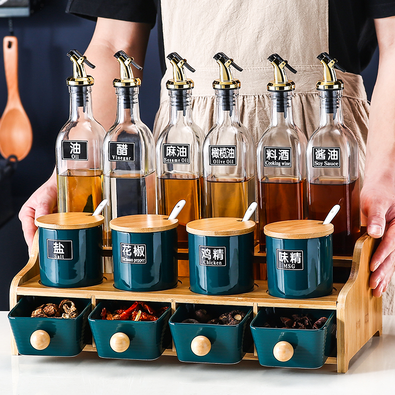 皇豹厨房置物架调料架台面多功能家用调味料收纳盒组合装调味品免打孔