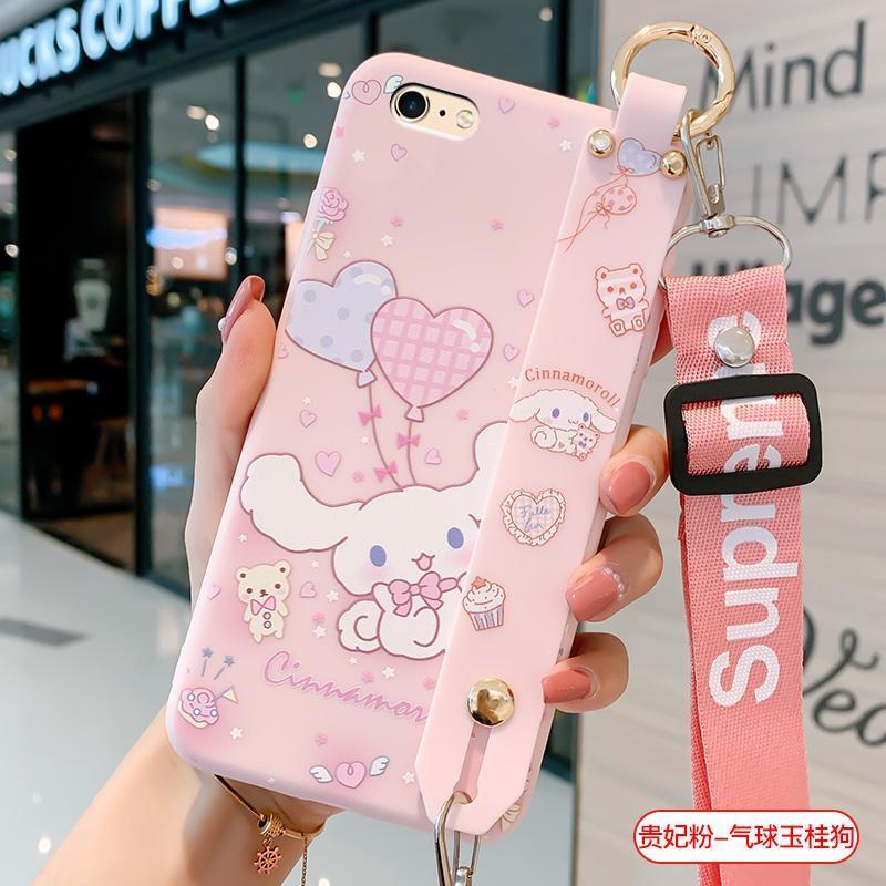 苹果6手机壳iPhone6S斜跨a1586背带腕带情侣卡通女款防摔保护软壳 玉桂狗-送挂绳